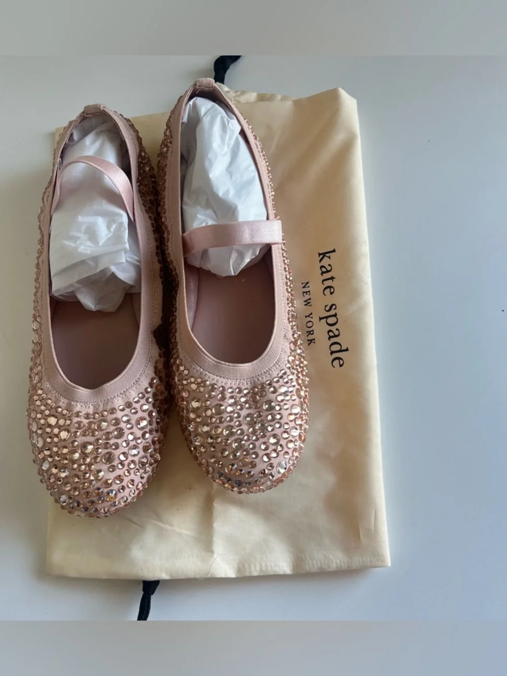 Kate Spade Violette Mary Jane Ballet Flats Rhinestones Mochi Pink Size 7.5 NWOT